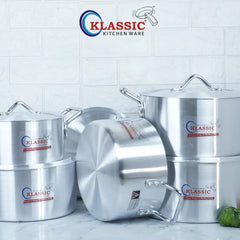 Klassic Aluminium Steel Smart Cooking Pots Set - Premium Cookware for Gas and Electric Stove, Easy to Clean, Durable - Klassic Kitchenware UK