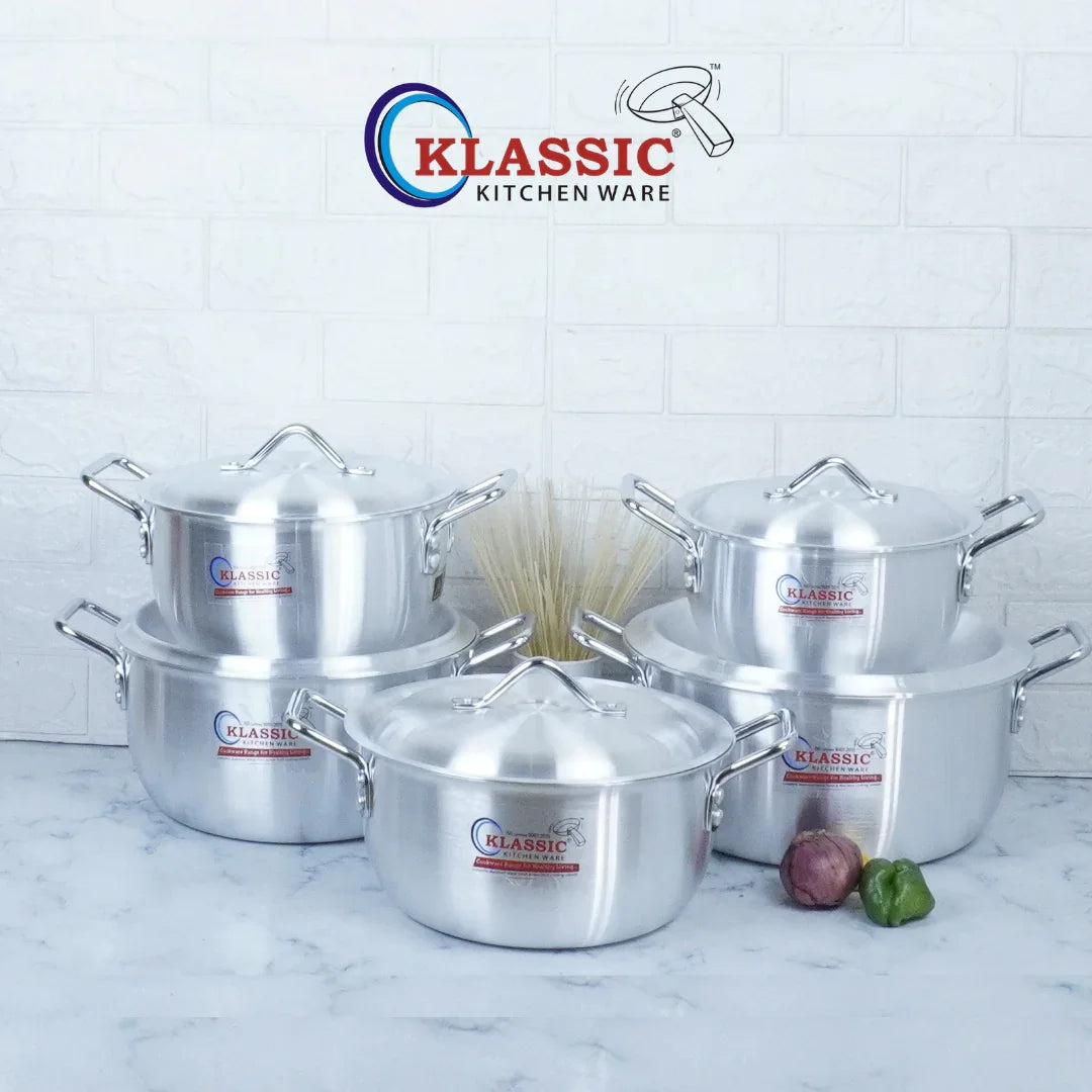 Klassic Aluminium Steel Crescent Series Cooking Pots Set - Premium Cookware for Gas and Electric Stove, Easy to Clean, Durable - Klassic Kitchenware UK