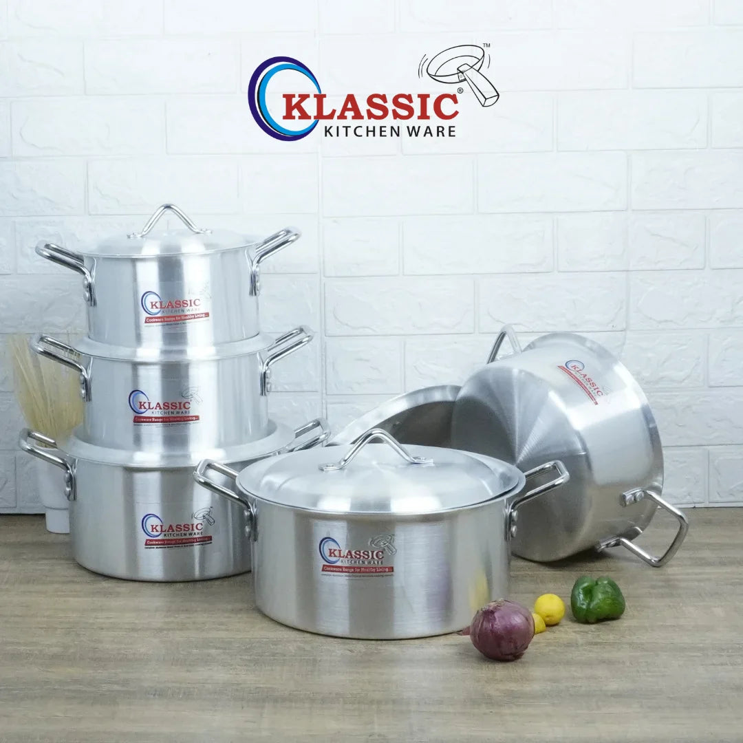 Klassic Aluminium Steel Crescent Series Elegant Cooking Pots Set - Premium Cookware for Gas and Electric Stove, Easy to Clean, Durable - Klassic Kitchenware UK
