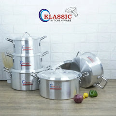 Klassic Aluminium Steel Crescent Series Elegant Cooking Pots Set - Premium Cookware for Gas and Electric Stove, Easy to Clean, Durable - Klassic Kitchenware UK