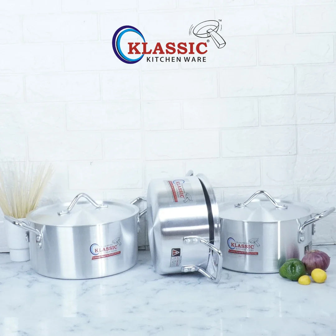 Klassic Aluminium Steel Smart Cooking Pots Set - Premium Cookware for Gas and Electric Stove, Easy to Clean, Durable - Klassic Kitchenware UK