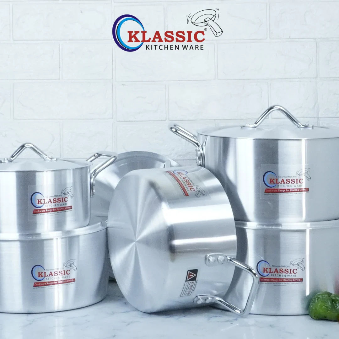 Klassic Aluminium Steel Smart Cooking Pots Set - Premium Cookware for Gas and Electric Stove, Easy to Clean, Durable - Klassic Kitchenware UK