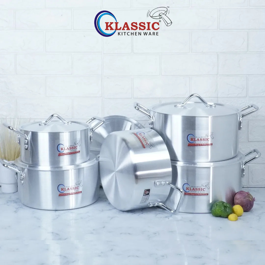 Klassic Aluminium Steel Crescent Series Excel Cooking Pots Set - Premium Cookware for Gas and Electric Stove, Easy to Clean, Durable - Klassic Kitchenware UK
