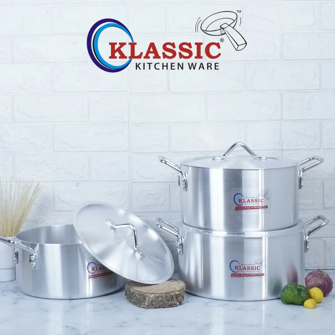 Klassic Aluminium Steel Crescent Series Excel Cooking Pots Set - Premium Cookware for Gas and Electric Stove, Easy to Clean, Durable - Klassic Kitchenware UK