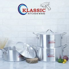 Klassic Aluminium Steel Crescent Series Excel Cooking Pots Set - Premium Cookware for Gas and Electric Stove, Easy to Clean, Durable - Klassic Kitchenware UK