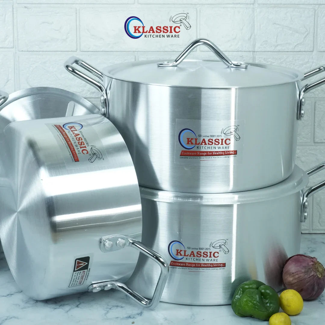 Klassic Aluminium Steel Crescent Series Excel Cooking Pots Set - Premium Cookware for Gas and Electric Stove, Easy to Clean, Durable - Klassic Kitchenware UK