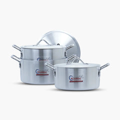 Klassic Aluminium Steel Crescent Series Excel Cooking Pots Set - Premium Cookware for Gas and Electric Stove, Easy to Clean, Durable - Klassic Kitchenware UK