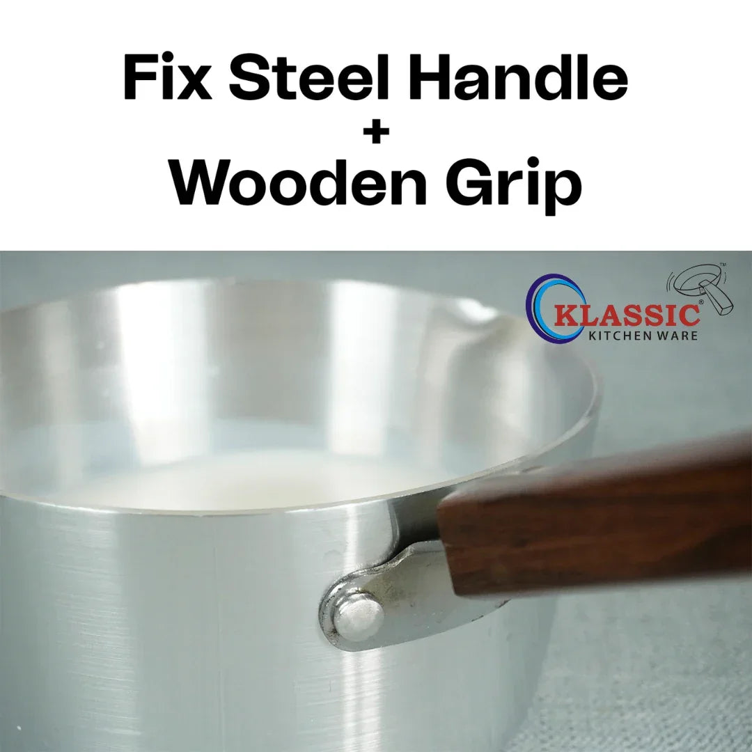 Klassic Aluminium Steel Milk Pan with Wooden Handle - Durable and Stylish - Klassic Kitchenware UK