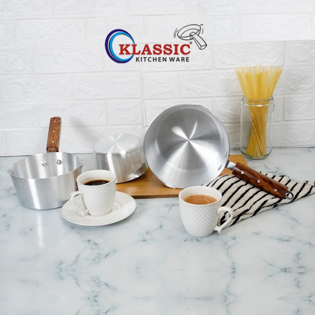 Klassic Aluminium Steel Milk Pan with Wooden Handle - Durable and Stylish - Klassic Kitchenware UK