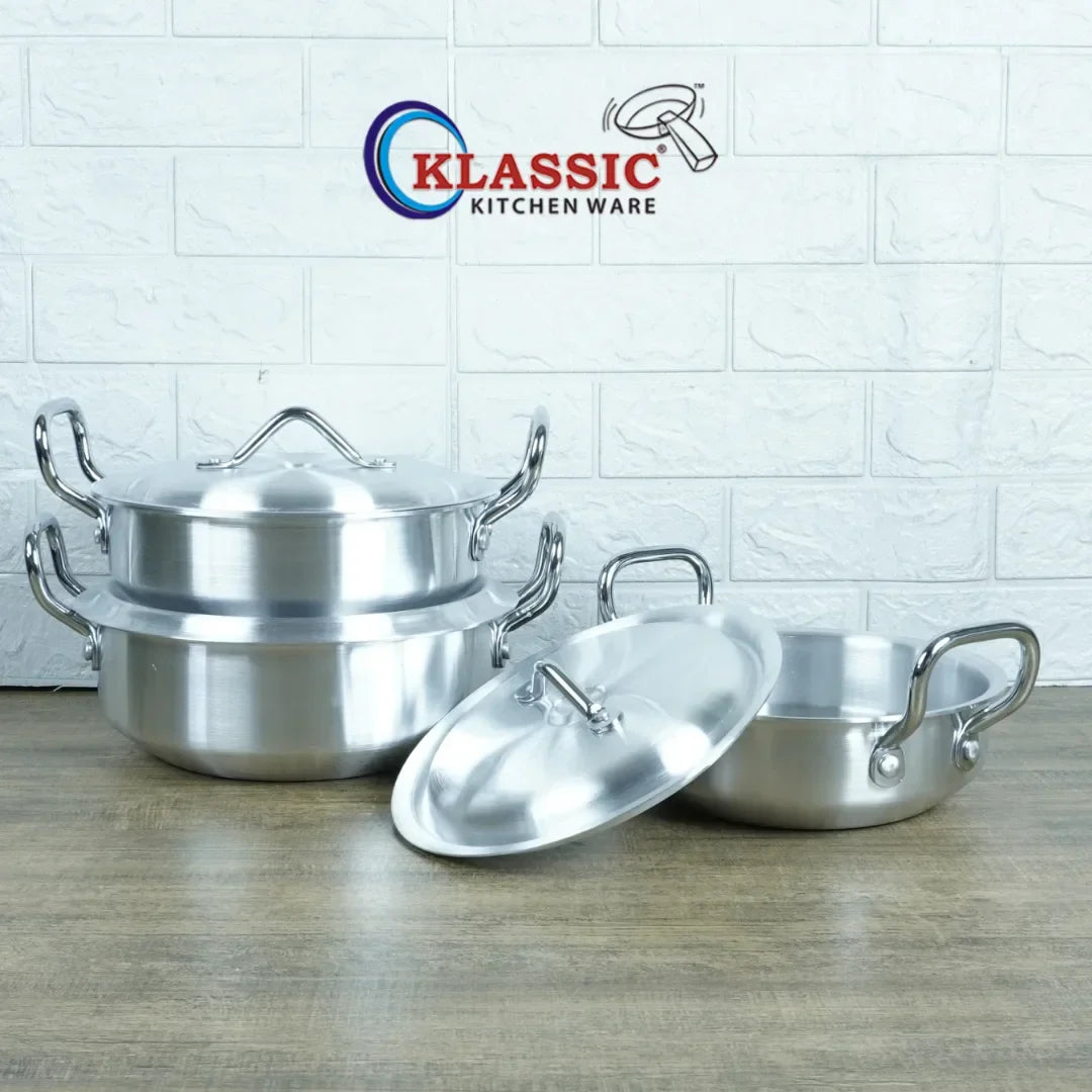 Klassic Aluminium Steel Flat Woks Set - Premium Cookware for Gas and Electric Stove - Easy to Clean - Klassic Kitchenware UK