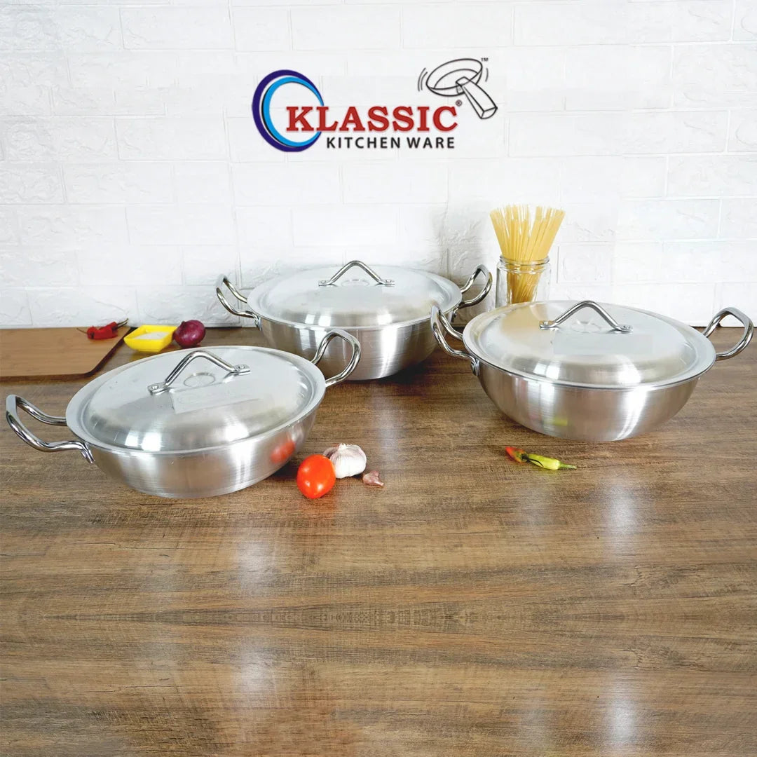 Klassic Aluminium Steel Round Woks Set - Premium Cookware for Gas and Electric Stove - Easy to Clean - Klassic Kitchenware UK