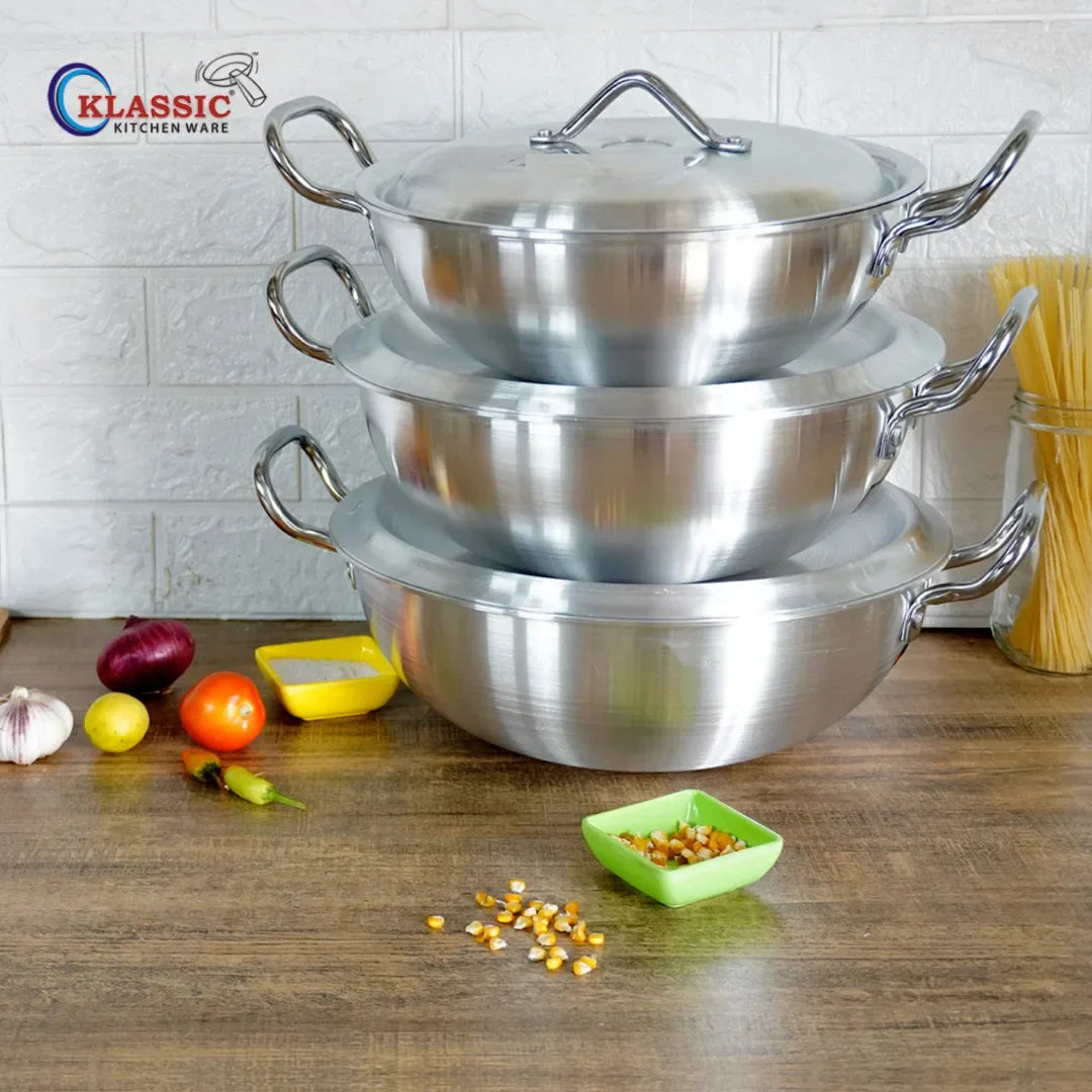 Klassic Aluminium Steel Round Woks Set - Premium Cookware for Gas and Electric Stove - Easy to Clean - Klassic Kitchenware UK