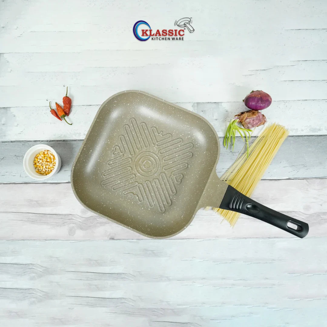 Klassic Nonstick Grill Pan - Suitable for All Stoves - Best Food Griddles | Dishwasher Safe | Stay Cool Long bakelite Handle - Klassic Kitchenware UK