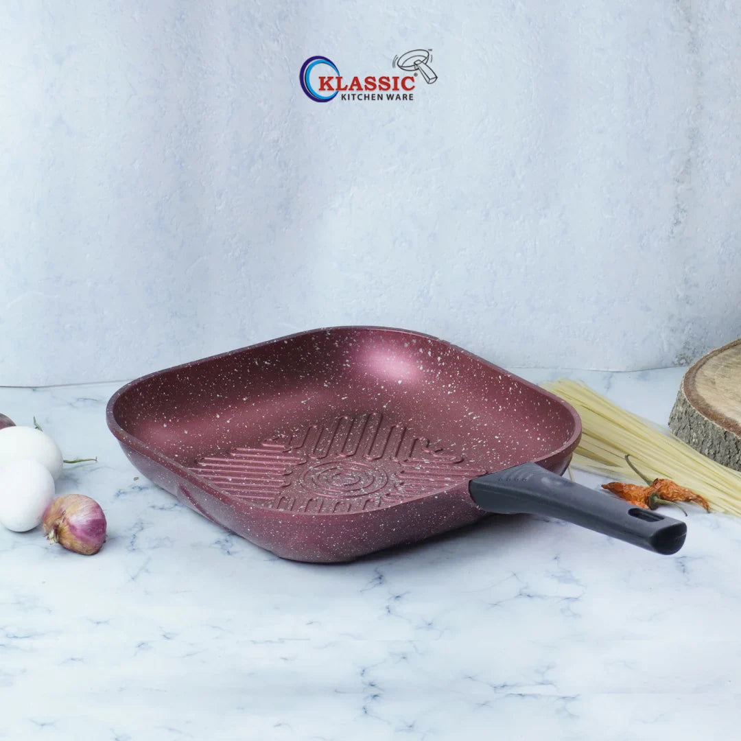 Klassic Nonstick Grill Pan - Suitable for All Stoves - Best Food Griddles | Dishwasher Safe | Stay Cool Long bakelite Handle - Klassic Kitchenware UK