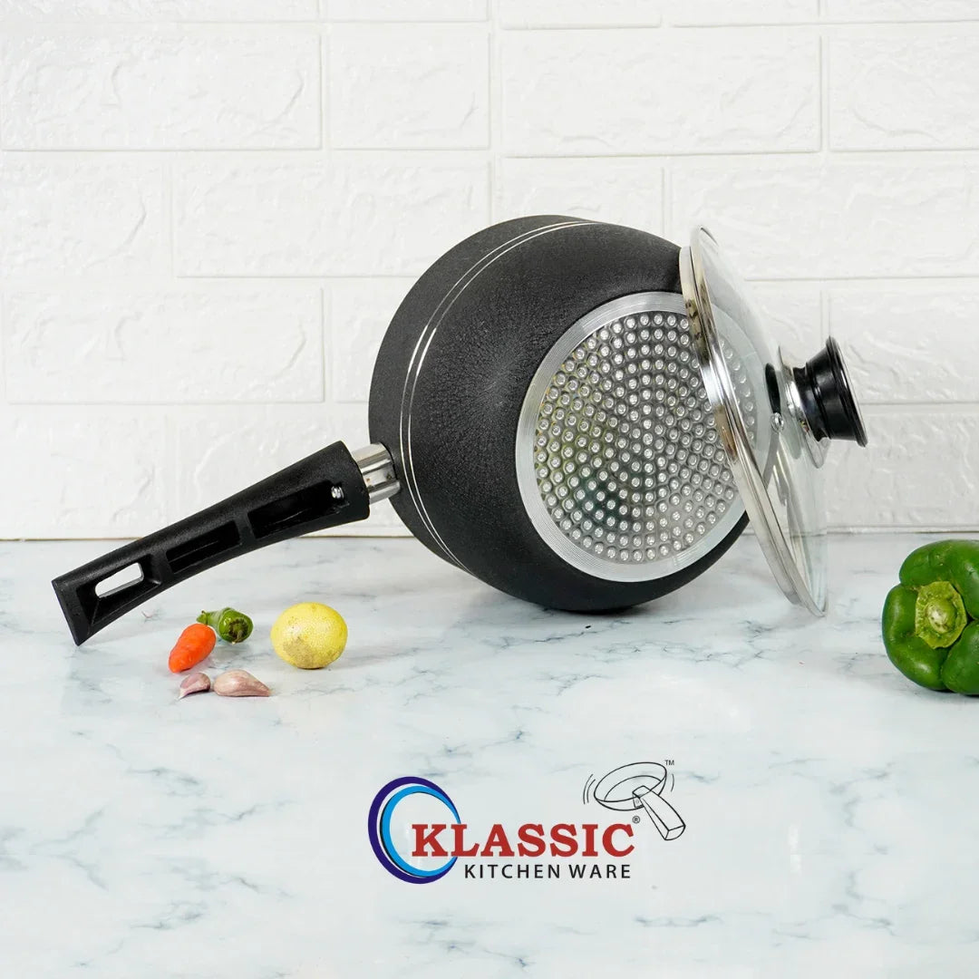 Klassic Nonstick Sauce Pan - Suitable for All Stoves - Durable and Long Lastin Non Stick Coating | Dishwasher Safe | Stay Cool Long bakelite Handle - Klassic Kitchenware UK