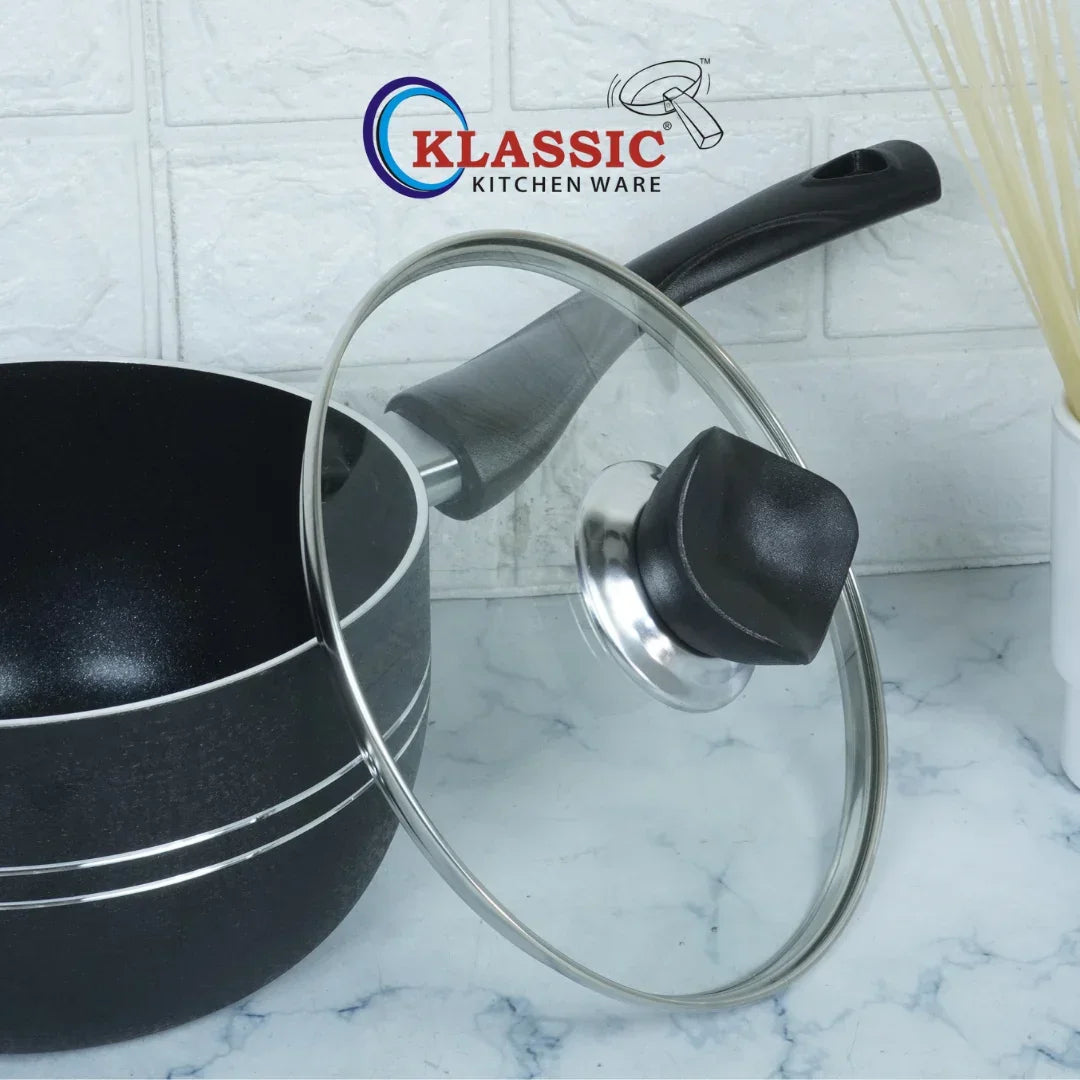 Klassic Nonstick Sauce Pan - Suitable for All Stoves - Durable and Long Lastin Non Stick Coating | Dishwasher Safe | Stay Cool Long bakelite Handle - Klassic Kitchenware UK