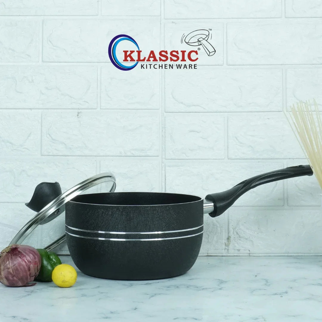 Klassic Nonstick Sauce Pan - Suitable for All Stoves - Durable and Long Lastin Non Stick Coating | Dishwasher Safe | Stay Cool Long bakelite Handle - Klassic Kitchenware UK