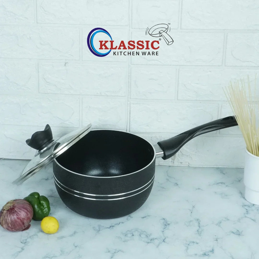 Klassic Nonstick Sauce Pan - Suitable for All Stoves - Durable and Long Lastin Non Stick Coating | Dishwasher Safe | Stay Cool Long bakelite Handle - Klassic Kitchenware UK