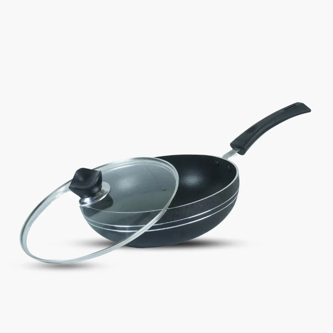 Klassic Induction Base Wok Pan Long Side Handle - Versatile Non-Stick deep Wok Cookware for Flawless Stir-Frying | Heat-Resistant Handle | Easy to Clean - Klassic Kitchenware UK