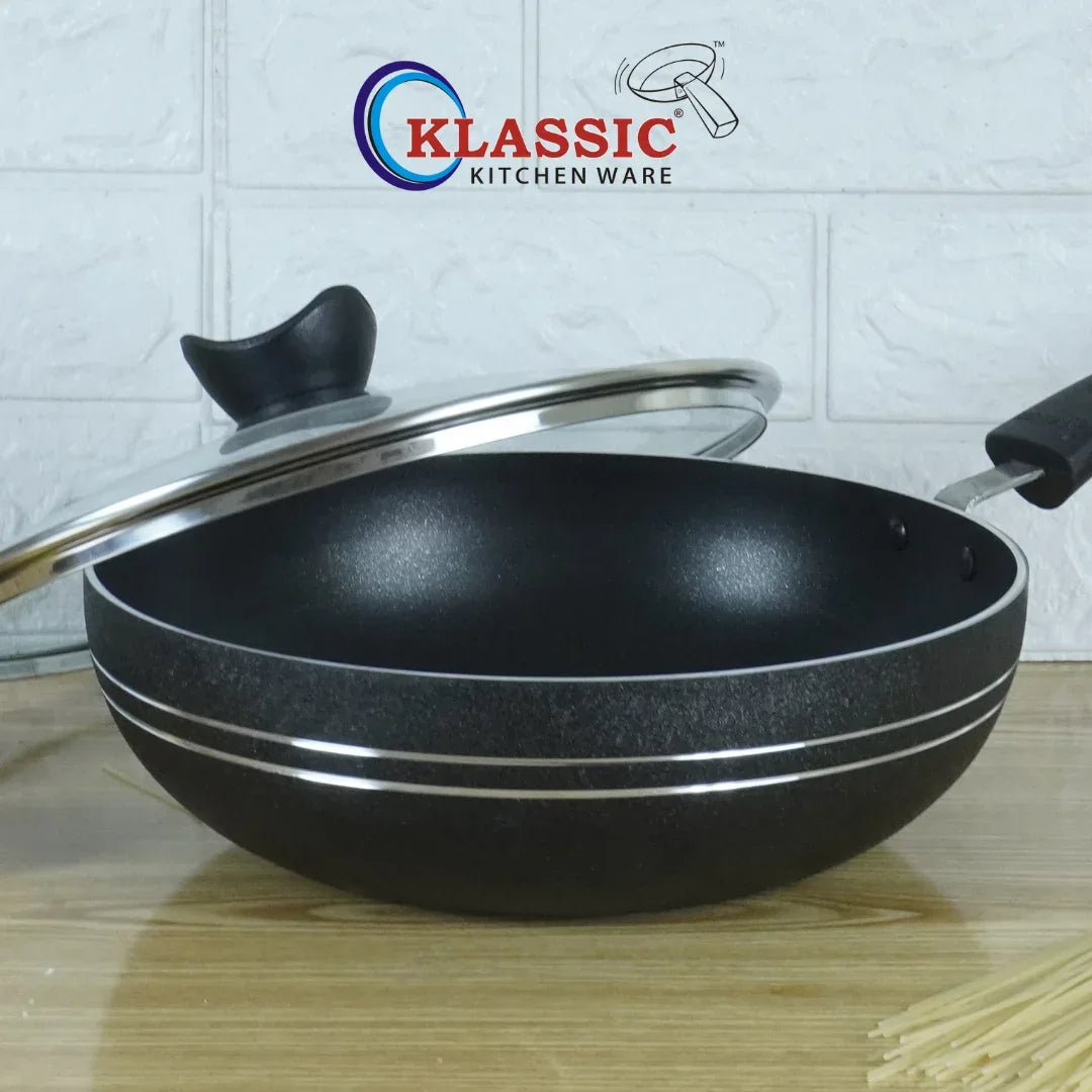 Klassic Induction Base Wok Pan Long Side Handle - Versatile Non-Stick deep Wok Cookware for Flawless Stir-Frying | Heat-Resistant Handle | Easy to Clean - Klassic Kitchenware UK