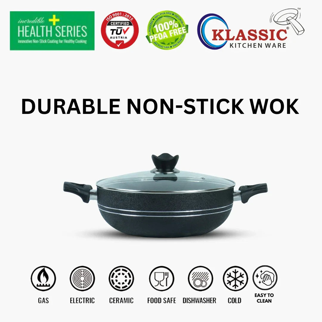 Klassic Induction Base Wok - Versatile Non-Stick deep Wok Cookware for Flawless Stir-Frying | Heat-Resistant Handle | Easy to Clean - Klassic Kitchenware UK