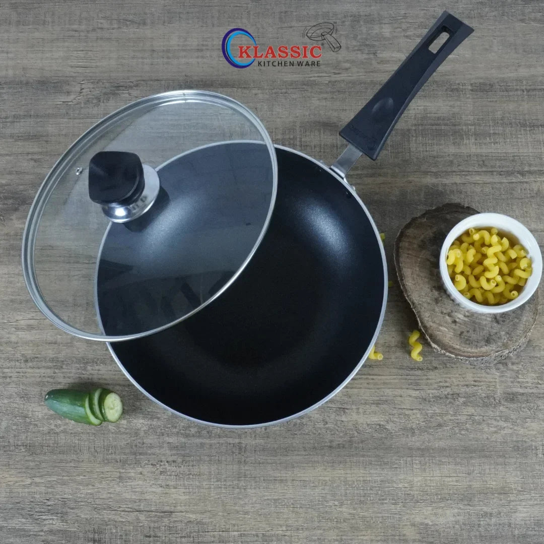 Klassic Induction Base Wok Pan Long Side Handle - Versatile Non-Stick deep Wok Cookware for Flawless Stir-Frying | Heat-Resistant Handle | Easy to Clean - Klassic Kitchenware UK